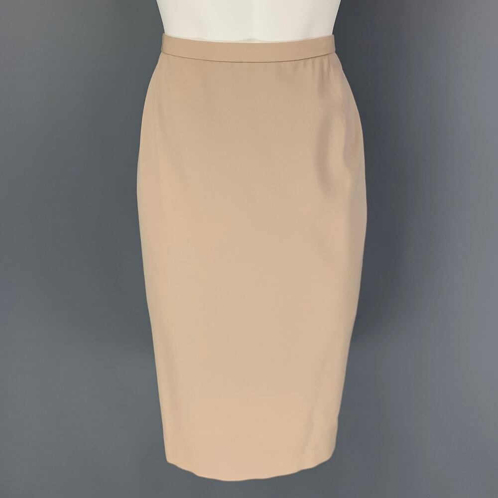 DONNA KARAN Size 8 Beige Wool Pencil Below Knee Skirt